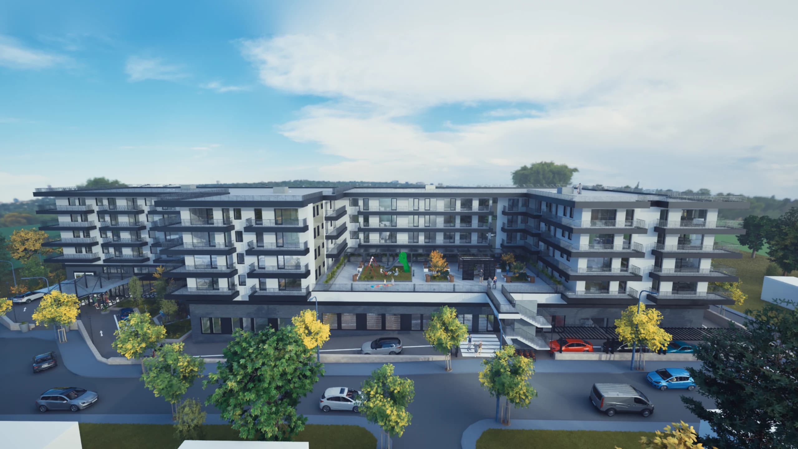 Sunny Hill — randare a fațadei și a curții interioare