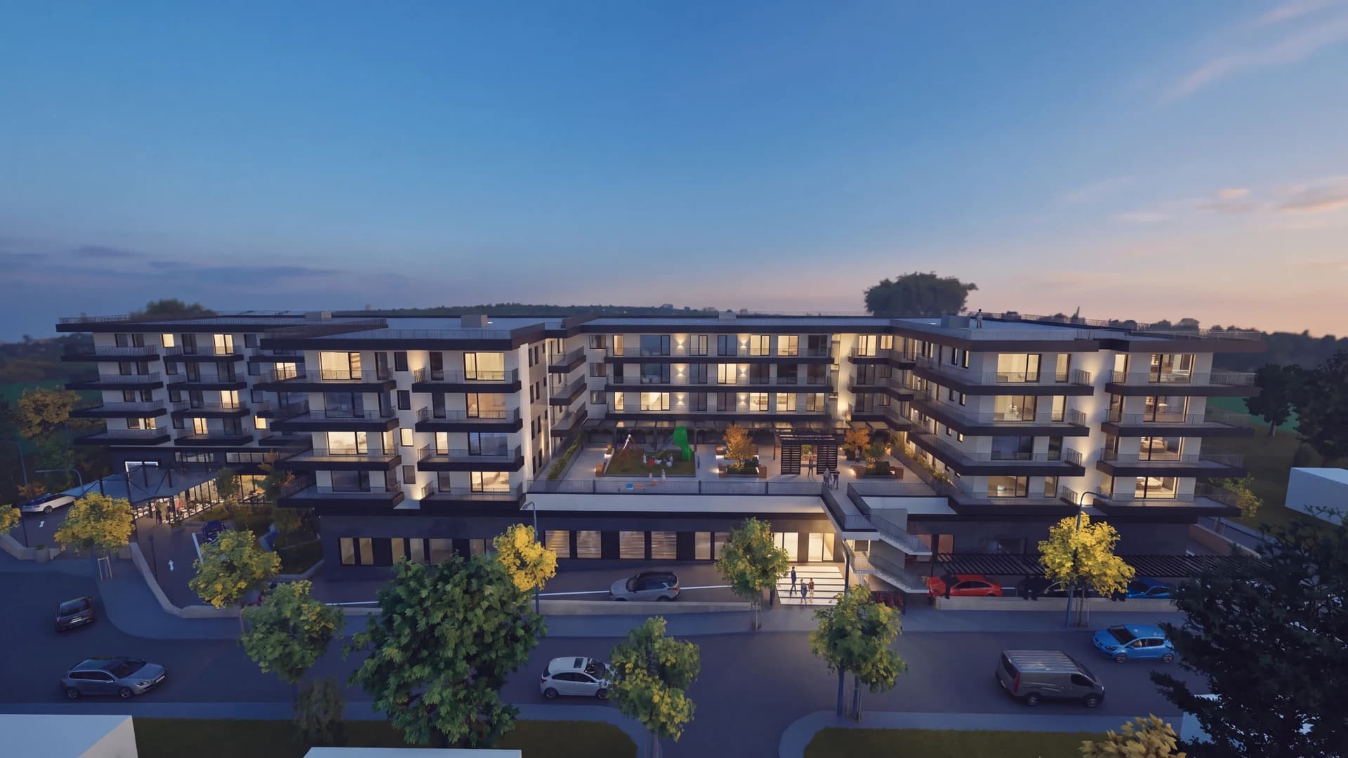 Sunny Hill — randare a fațadei și a curții interioare